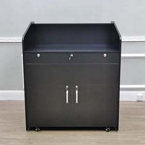 FixtureDisplays Multimedia Podium Pulpit Lectern with Cabinet, Side Drawer & Keyboard Tray - Black 119704-NF