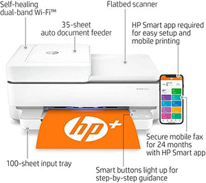 HP Envy 6458e All-in-One Wireless Color Inkjet Printer, Home Office, White - Print Copy Scan - 10 ppm, 4800 x 1200 dpi, Auto 2-Sided Printing, 35-Sheet ADF, Instant Ink Ready, Silmarils Printer Cable