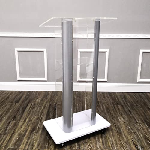 FixtureDisplays Clear Acrylic Plexiglass Podium with Curved Steel Sides - 14310-NF
