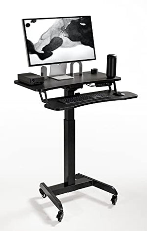 OCOMMO Automatic Height Adjustable Mobile Workstation with Keyboard Tray - Black