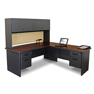 Marvel Pronto Office Desk With Return And Pedestal - 78"Wx78"Dx29"H - Dark Neutral Desk/Mahogany Top/Beryl Tack Board - Dark Neutral