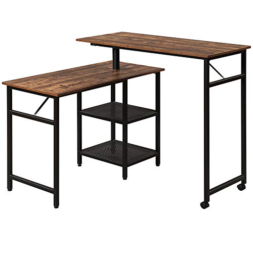 TITA-DONG L-Shaped Computer Desk,Industrial Office Desk with 2-Tier Storage Shelves,Multifunctional Adjustable Rotating Double Corner Computer Desk for Home Office