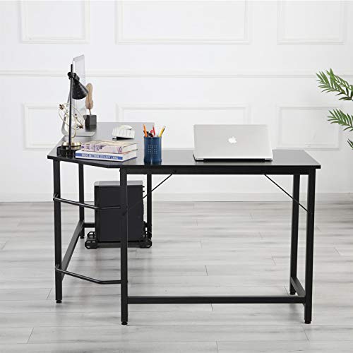 FYHJND L Shaped Computer Desk,L Corner Desk Wood & Steel Modern Writing Study Table Home Office Desk Large PC Laptop Workstation for Study Room Bedroom Living Room Office Room,Black,136×60×15.5cm