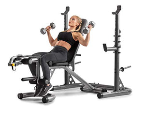 Gold's Gym XRS 20 Adjustable Olympic Workout Bench with Squat Rack, Leg Extension, Preacher Curl, and Weight Storage