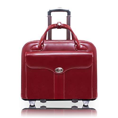 McKleinUSA McKlein Berkeley, Top Grain Cowhide Leather, 15" Patented Detachable -Wheeled Ladies' Briefcase, Red (97046)