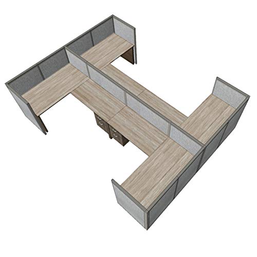 G GOF Double 4 Person Workstation Cubicle (C-12'D x 12'W) / Office Partition, Room Divider - 48" H, Artisan Grey