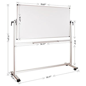 XBoard School Office Mobile Magnetic Dry Erase Board on Wheels,Double-Sided Rolling Whiteboard with Aluminum Stand, 72" x 40"