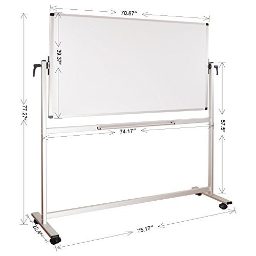 XBoard School Office Mobile Magnetic Dry Erase Board on Wheels,Double-Sided Rolling Whiteboard with Aluminum Stand, 72" x 40"