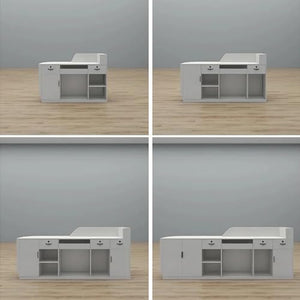 KAGUYASU Modern Reception Desk with Lockable Drawer Cabinet (Silver Stainless Steel, 141.73" L)