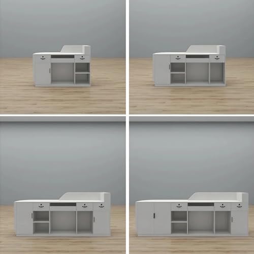 KAGUYASU Modern Reception Desk with Lockable Drawer Cabinet (Silver Stainless Steel, 141.73" L)