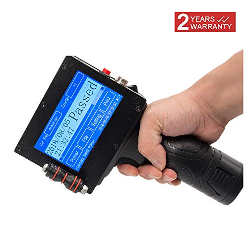 Handheld Portable Printer Portable Intelligent High Definition Handheld Inkjet Printer Gun Handheld Smart Date Coder Inkjet Printer LED Screen Display Ink Coding Machine for Trademark, Logo, Graphic,