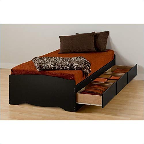 Prepac Sonoma Bookcase Platform Storage Bed with Headboard in Black-Twin - Twin