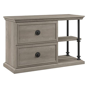 Bush Furniture Coliseum Lateral Shelves 2 Drawer File Cabinet in Driftwood Gray