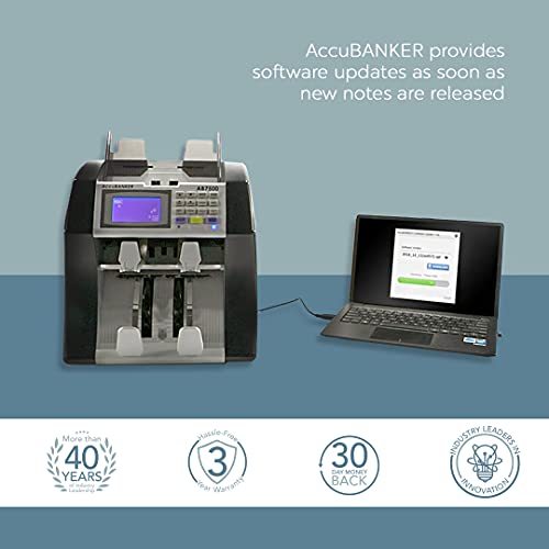 AB7500 by AccuBANKER Dual Pocket Mixed Bill Value Counter- Mixed Denomination, Multi Currency, Value Counter & Sorter. Bank Grade Money Counter & Counterfeit Detector Machine. Up to 1200 bills per min