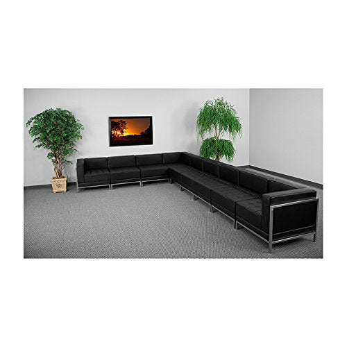 Offex Black Leather 9 Piece Sectional Reception Furniture Set