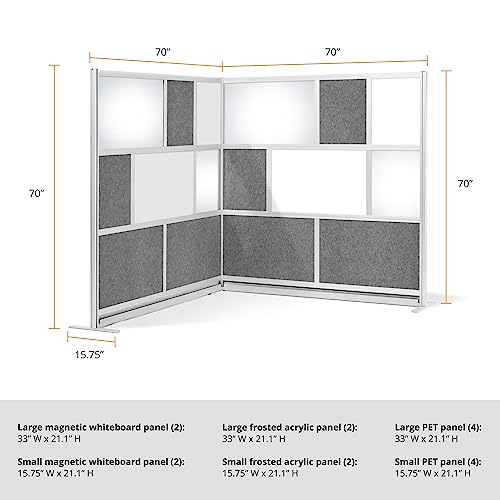 S Stand Up Desk Store Workflow Modular Wall Bundle | Rearrangeable Office Partition System with Whiteboard, Acrylic & Sound Absorbent Panels | (2) 70in x 70in Walls