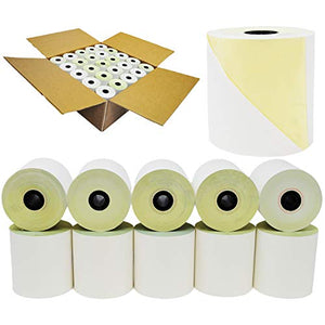 BuyRegisterRolls 2 Ply Carbonless Rolls 3 X 100 Feet Carbonless White/Canary (500 Rolls - 10 Cases) Kitchen Printer Paper Rolls With Honey Comb Core
