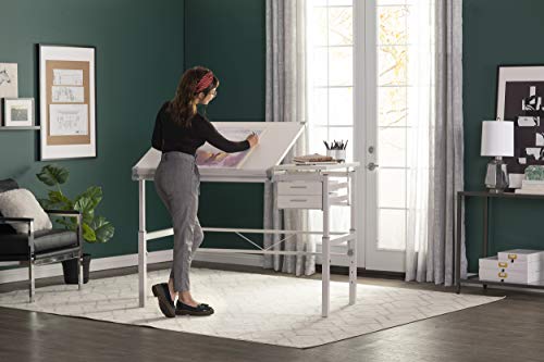 SD Studio Designs Drafting Table with Split Top and Height Adjustment, White