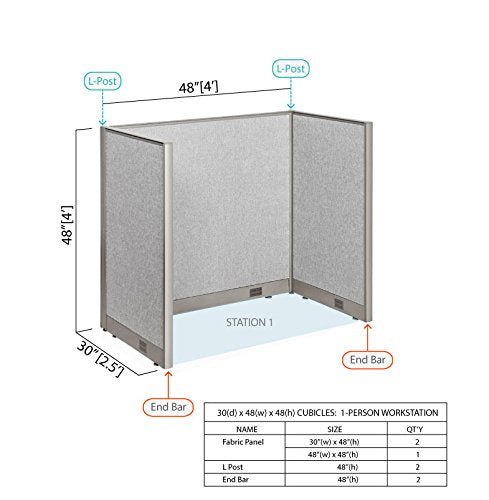 GOF Office Partition Room Divider Panel 30"D x 48”W x 48"H