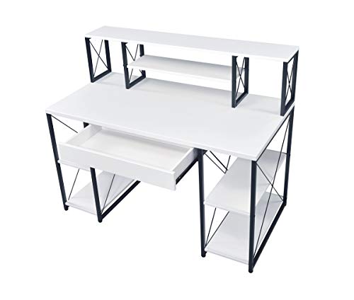 Desktop Computer Desk with Storage Shelves - 47'' Modern Office Computer Desk, Studying Writing Table Workstation for Home Office (White)