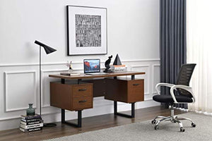 Computer Home Office Desk with 3 Drawers and File Folder Storage 59'' Writing Study Table with Stable Metal Base Walnut