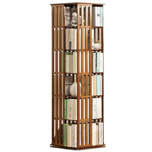 Generic Rotating Bamboo Bookshelf Tower - 360 Revolving Bookcase (Brown)