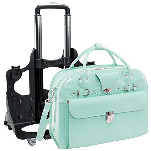 Detachable-Wheeled Women's Briefcase, Leather, 15.6" in, Mint - Roseville | McKlein - 96642