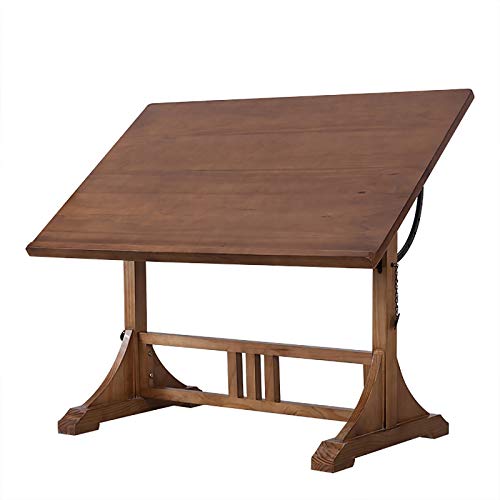 Drafting Table Retro Solid Wood Easel Drawing Plan Designer Workbench Art Drawing Table Lifting Sketch Drawing Table (Color : Natural, Size : 100x60x85Cm)