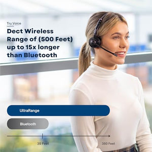 TruVoice Agent AW60 Dect 2-in-1 Wireless Headset for Desk Phone and Computer | Noise Canceling Microphone | 9 Hour Talk Time | Ultra Range up to 500FT