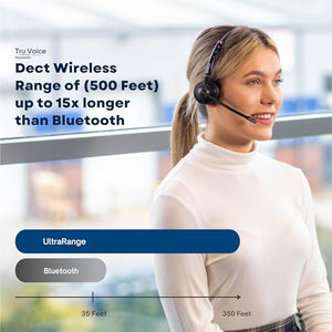 TruVoice Agent AW50 Dect 2-in-1 Wireless Headset | 9 Hour Talk Time, Noise Canceling Mic | Ultra Range up to 500FT