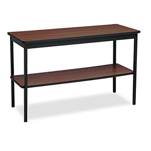 Barricks Rectangular Utility Table with Bottom Shelf, 48w x 18d x 30h, Walnut/Black