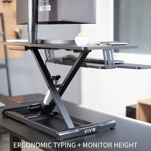 VIVO Electric Motor Desk Converter 42 inch, Height Adjustable Riser, Sit to Stand Dual Monitor Workstation, Black