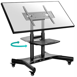 ONKRON Mobile TV Stand for 50-83 Inch TVs, Height Adjustable with Shelf, 90° Tilt, Rolling Cart - VESA 800x500, Portable Black Stand