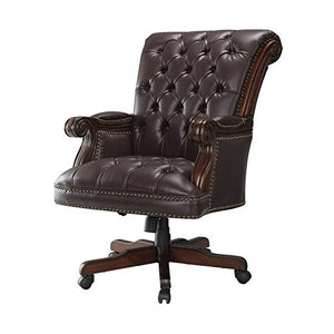 BOWERY HILL Traditional Faux Leather Ergonomic Tufted Office Chair in Dark Brown
