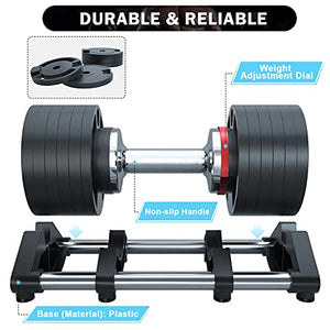 Adjustable Dumbbell Set,Fast Adjustable Weights Dumbbells Set,50lbs Black Dumbbell with Tray for Men/Women,Strength Training Exercise Equipment for Full Body Workout Fitness Home Gym(One Dumbbell)