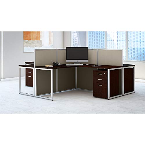 Bush Business Furniture Easy Office 4 Person L Shaped Cubicle Desk with Drawers, 60W x 45H, Mocha Cherry Satin