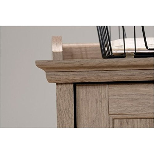 Pemberly Row Home Office L Shaped Corner Desk with Computer Tower Storage Salt Oak Finish