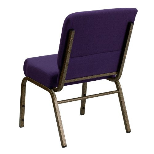 Flash Furniture 4 Pack HERCULES Series Stacking Church Chair - Royal Purple Fabric/Gold Vein Frame