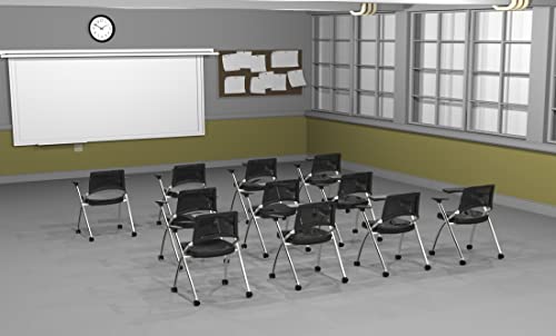 TEAMtime 11 Person Flip Table Student Chair Set - Model 2054, Black Color, Foldable for Compact Storage