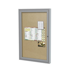 Ghent 3"x2"  1-Door Outdoor Enclosed Vinyl Bulletin Board, Shatter Resistant, with Lock, Satin Aluminum Frame - Caramel (PA132VX-31 Z11640), Made in the USA