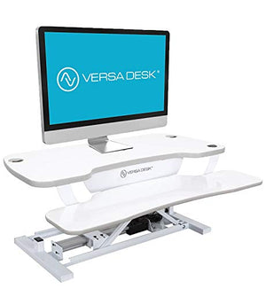 VersaDesk Power Pro USA Manufactured | Electric Height-Adjustable Desk Riser | Standing Desk Converter | Sit to Stand Desktop with Keyboard + Mouse Tray | 36" X 24" | All White