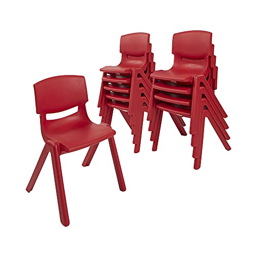 ECR4Kids 12 inch Plastic Stackable Classroom Chairs, Indoor/Outdoor Resin Stack Chairs for Kids, Red (10-Pack)