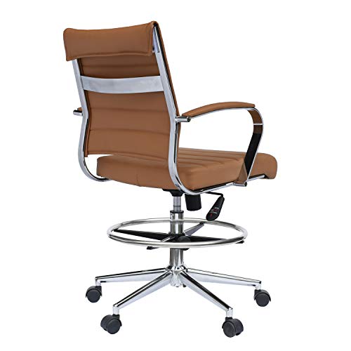 2xhome - Modern Adjustable Height Designer Ergonomic Office Drafting Chair with Ribbed Arms (Tan Set of 2)