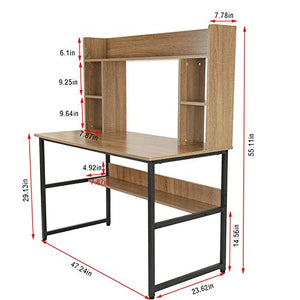 Fiudx Computer Desk Bookshelf 2 in 1,Home Learning Study Writing Reading Desk with Shelf,Sturdy Gaming Desk,Office Laptop Workstation,Large Storage Capacity Vanity Desk Makeup Dressing Console Table