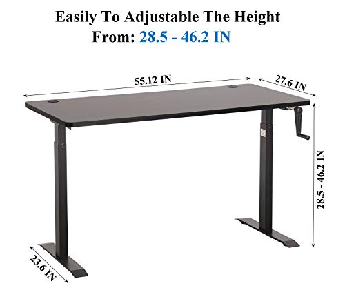 UNICOO – Primum Quality 55.12 x 27.6 Inch Crank Height Adjustable Standing Desk, Sit to Stand up Desk, Home Office Computer Table (Black Frame/Black Top-55IN-Crank)