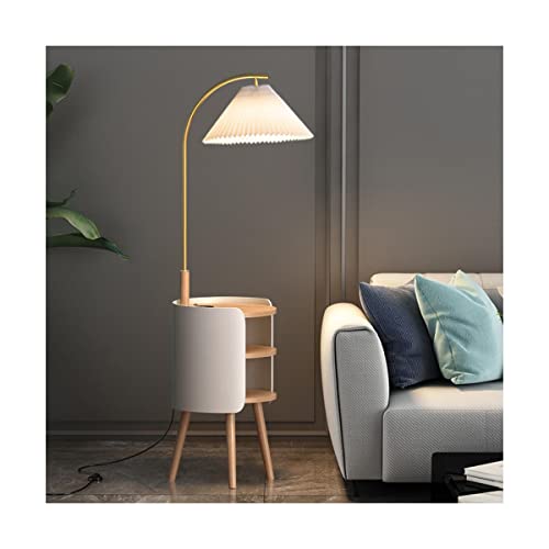 EESHHA Floor Lamp with Cabinet Nordic Minimalist Living Room Lamp - Wood LED Standing Light