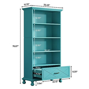 Tribesigns 6-Shelf Bookcase with Drawer, 71 Inch Tall Floor Standing Bookshelf - Ocean Blue