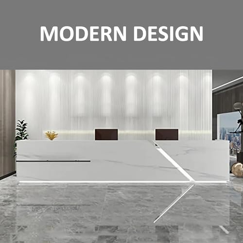 KAGUYASU Modern Reception Desk with Lockable Drawer Cabinet (Silver Stainless Steel, 141.73" L)
