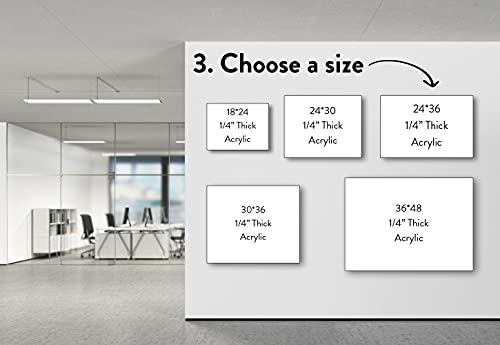 Personalized Business Dry Erase Board, Acrylic Dry Erase Board - Glass Alternative - Shatterproof, Large Whiteboard for Office Walls & Conference Rooms, Non-Magnetic (Clear, 36x48)
