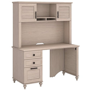kathy ireland Home by Bush Furniture Volcano Dusk 51W Desk with Hutch and 3 Drawer Pedestal in Driftwood Dreams